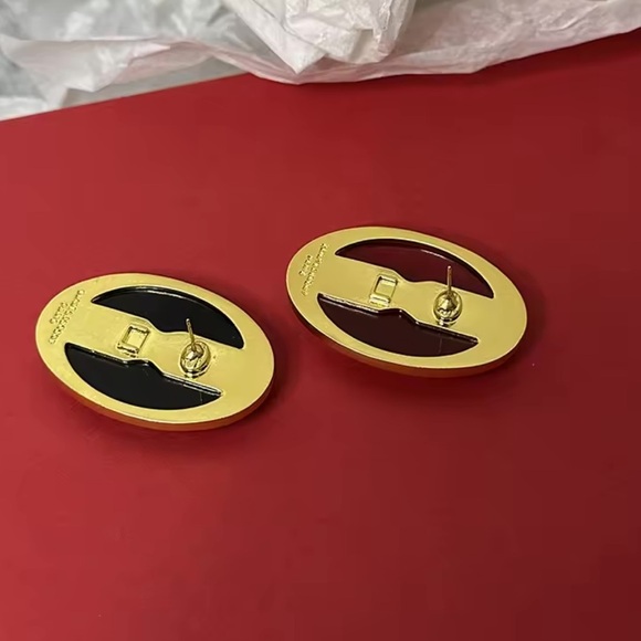 Vintage Oversized Black Brass Oval Statement Earrings - Picture 10 of 14